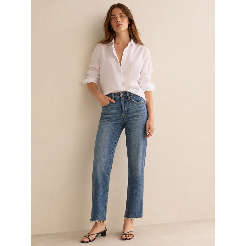 J.Crew Womens‎ High Rise Skinny All Day Stretch Jeans Blue 25 Raw Hem Denim